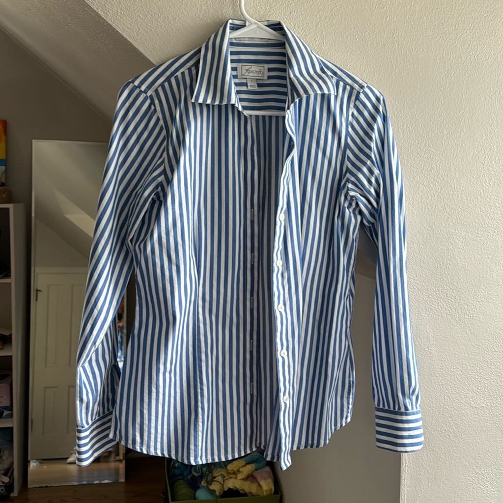 Foxcroft Blue Striped Wrinkle-Free Button Down Shirt